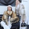 Women's Golden Island Fox Short Fur Coat, Real Full Skin Luxury Winter Outerwear for Women