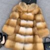 #2665 Women Mid-Long Red Fox Fur Coat Stand Collar, Real Full Skin Fox Fur Luxury Winter Outerwear .a