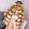 #2665 Women Mid-Long Red Fox Fur Coat Stand Collar, Real Full Skin Fox Fur Luxury Winter Outerwear .b