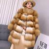 #2665 Women Mid-Long Red Fox Fur Coat Stand Collar, Real Full Skin Fox Fur Luxury Winter Outerwear .c