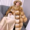 #2665 Women Mid-Long Red Fox Fur Coat Stand Collar, Real Full Skin Fox Fur Luxury Winter Outerwear .d