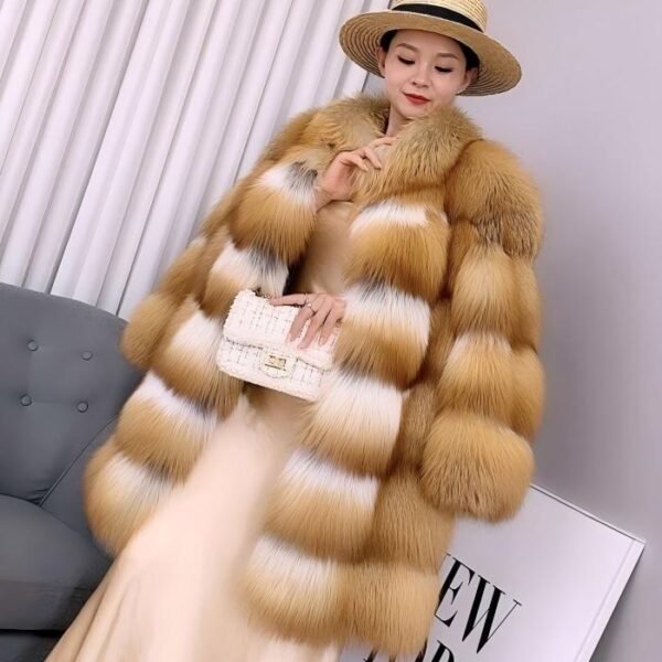 #2665 Women Mid-Long Red Fox Fur Coat Stand Collar, Real Full Skin Fox Fur Luxury Winter Outerwear .e