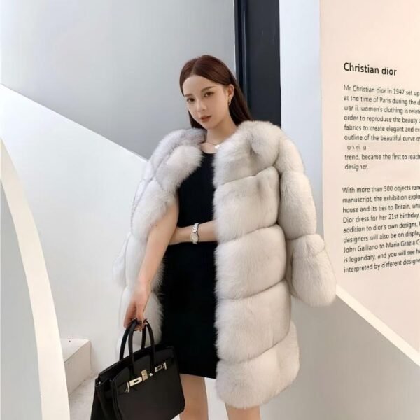 Women's Long Fox Fur Coat, Real Full Skin Luxury Winter Outerwear for Women