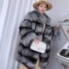 #2676 Women Mid Length Silver Fox Fur , Stand Collar Full Skin Real Fox Fur Winter Outerwear.c