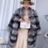 #2676 Women Mid Length Silver Fox Fur , Stand Collar Full Skin Real Fox Fur Winter Outerwear.b