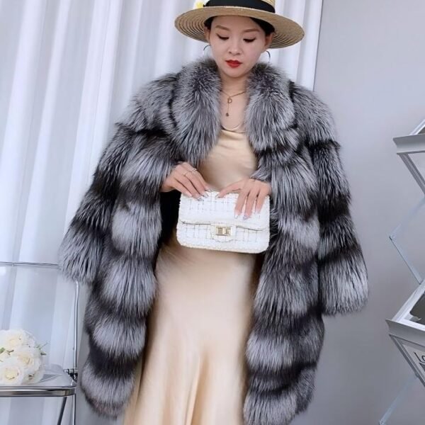 #2676 Women Mid Length Silver Fox Fur , Stand Collar Full Skin Real Fox Fur Winter Outerwear.b