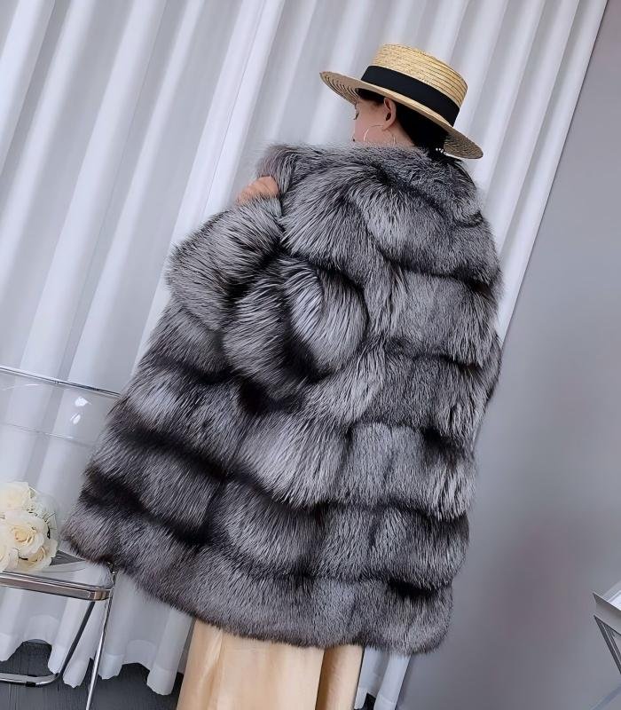 #2676 Women Mid Length Silver Fox Fur , Stand Collar Full Skin Real Fox Fur Winter Outerwear.a
