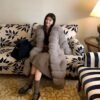 Women's Grey Long Fox Fur Coat, Real Full Skin Luxury Winter Outerwear for Women