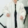 Men's White Imported SAGA Fox Fur Coat, Real Full Skin Mid Length Luxury Winter Outerwear