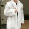 Men's White Imported SAGA Fox Fur Coat, Real Full Skin Mid Length Luxury Winter Outerwear