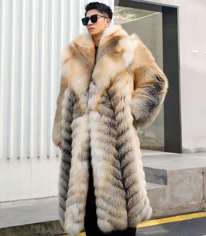 Men's SAGA Fox Fur Coat, Real Full Skin Long Length Luxury Winter Outerwear for Men