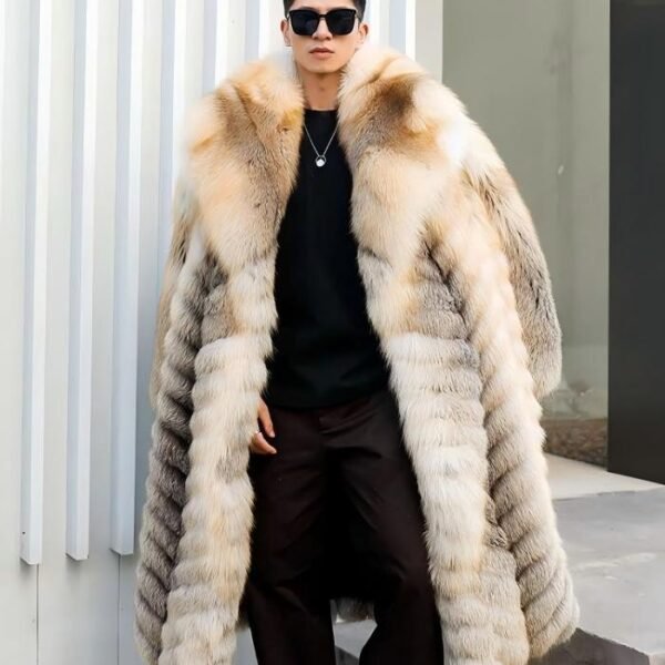 Men's SAGA Fox Fur Coat, Real Full Skin Long Length Luxury Winter Outerwear for Men