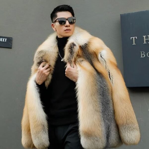 Men's Imported SAGA Whole‑Skin Fox Fur Coat, 2026 New Winter Style, Genuine Fur Integrated Men's Real‑Fur Overcoat