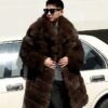 Men's Horizontal Stripe Extra Long Fox Fur Coat, Real Full Skin Fox Fur Jacket for Men Luxury Winter Outerwear