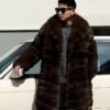 Men's Horizontal Stripe Extra Long Fox Fur Coat, Real Full Skin Fox Fur Jacket for Men Luxury Winter Outerwear