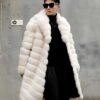 Men's Horizontal Stripe Extra Long Fox Fur Coat, Real Full Skin Fox Fur Jacket for Men Luxury Winter Outerwear