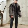 Natural silver fox fur coat,Real Full Skin Fox Fur Jacket for Men Luxury Winter Outerwear