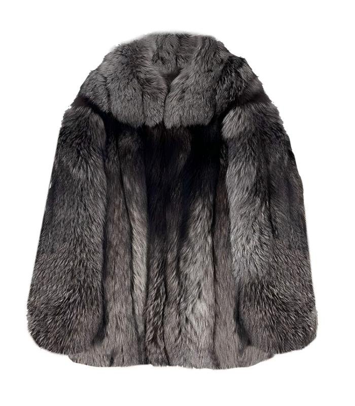 Natural silver fox fur coat,Real Full Skin Fox Fur Jacket for Men Luxury Winter Outerwear