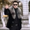 #2664 Men's Short Mink Fur Jacket With Large Silver Fox Fur Lapel, Real Mink Fur Coat Luxury Winter Outerwear.a