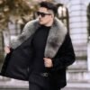 #2664 Men's Short Mink Fur Jacket With Large Silver Fox Fur Lapel, Real Mink Fur Coat Luxury Winter Outerwear.b