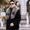 #2664 Men's Short Mink Fur Jacket With Large Silver Fox Fur Lapel, Real Mink Fur Coat Luxury Winter Outerwear.c