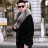 #2664 Men's Short Mink Fur Jacket With Large Silver Fox Fur Lapel, Real Mink Fur Coat Luxury Winter Outerwear.e