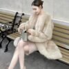 #2641 Women's Mid Length Fox Fur Coat, Cream Beige Luxury Fluffy Winter Fur Outerwear.A
