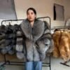 #2668 Women Mid Length Natural Silver Fox Fur Coat, Vintage Grey Tone Real Fox Fur Winter Outerwear.a