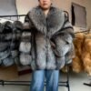 #2668 Women Mid Length Natural Silver Fox Fur Coat, Vintage Grey Tone Real Fox Fur Winter Outerwear.b
