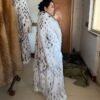 #2667 Women Extra Long Snow Leopard Print Fox Fur Coat, Plus Size Luxury Full Length Winter Outerwear.d