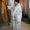 #2667 Women Extra Long Snow Leopard Print Fox Fur Coat, Plus Size Luxury Full Length Winter Outerwear.a