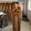 #2669 Long Full Skin Red Fox Fur Coat , Luxury Real Fox Fur Knee Length Winter Outerwear With Wide Lapel.E