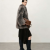 #2623Natural Silver Fox Fur Coat, Real Full Skin Silver Fox Jacket for Women Luxury Winter Outerwear.d