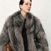 #2623Natural Silver Fox Fur Coat, Real Full Skin Silver Fox Jacket for Women Luxury Winter Outerwear.b