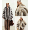 #2628 Women's Golden Island Fox Fur Mid Length Coat, Luxury Natural Full Skin Fox Fur Winter Overcoat.E