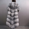 Women's Silver Blue Fox Long Hooded Fur Coat, Real Full Skin Luxury Winter Outerwear for Women