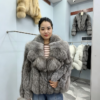 #2670 Women Short Real Silver Fox Fur Coat, Wide Lapel Loose Luxury Fox Fur Jacket Winter Outerwear.B