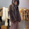 #2675 Men's Hooded Fisher Fur Coat Full Skin, Real Fur Zipper Luxury Winter Outerwear Store Model Shot.E