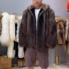 #2675 Men's Hooded Fisher Fur Coat Full Skin, Real Fur Zipper Luxury Winter Outerwear Store Model Shot.A