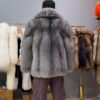 #2672 Men Short Silver Fox Fur Coat, Oversized Luxury Real Fox Fur Jacket With Lapel Collar Winter Outerwear.B