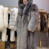 #2671 Men Long Full Skin Silver Fox Fur Coat , Oversized Luxury Warm Fox Fur Winter Outerwear With Hood.E