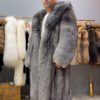 #2671 Men Long Full Skin Silver Fox Fur Coat , Oversized Luxury Warm Fox Fur Winter Outerwear With Hood.C