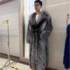 #2669 Extra Long Silver Fox Fur Coat , Full Skin Real Fox Fur Luxury Knee Length Winter Outerwear.A